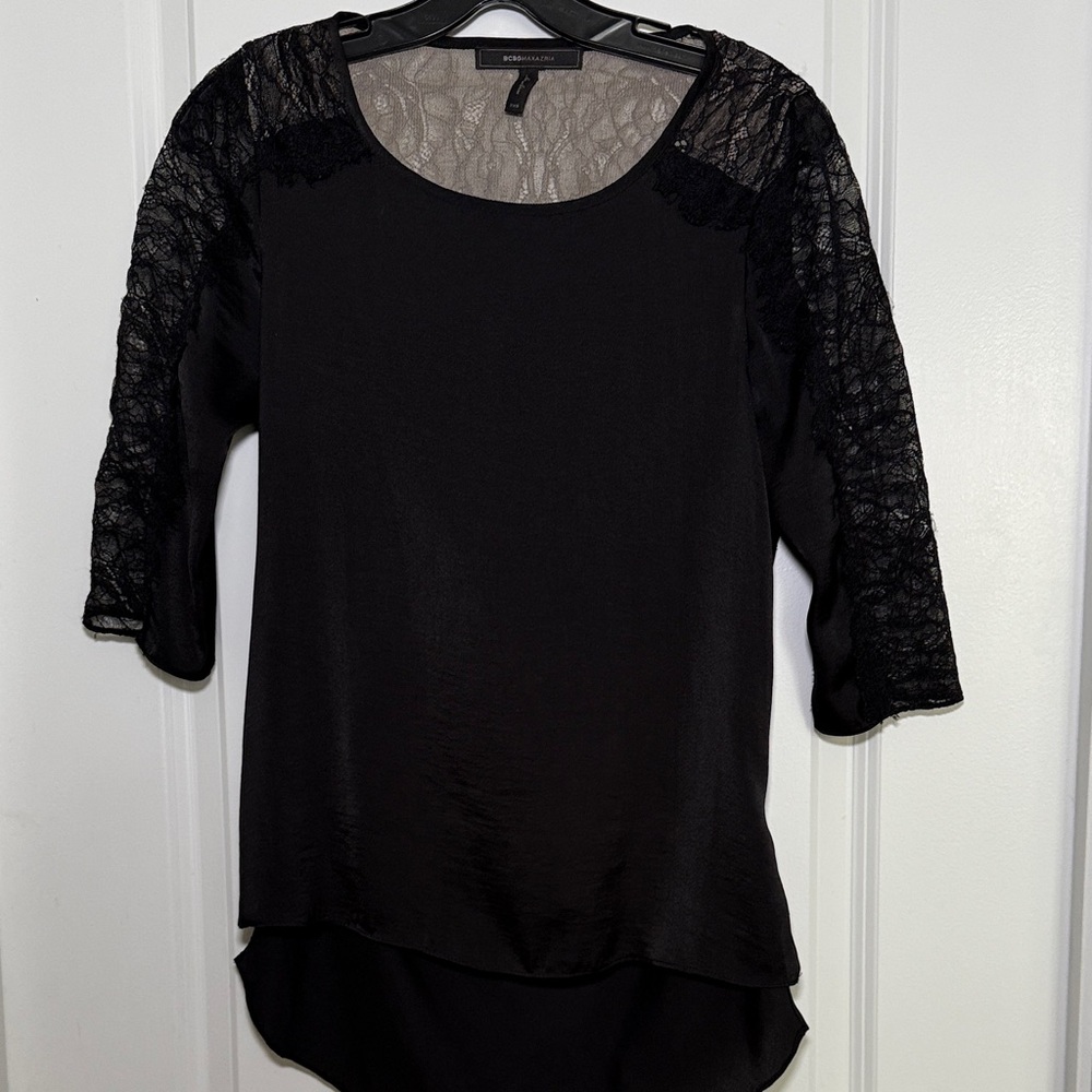 BCBGMaxAzria Black Lace Detail Top
